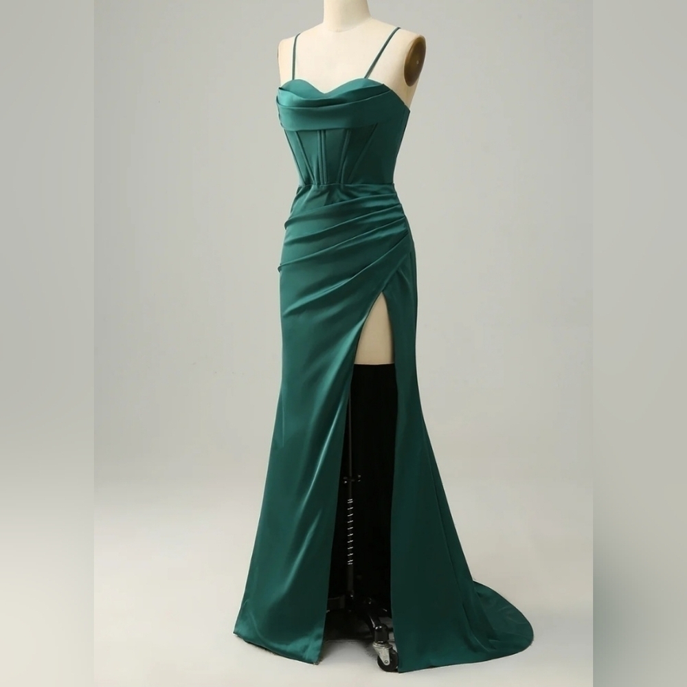 Betsy and Adam Long Sateen Corset Lace Up Back Dress - Picture 6 of 13